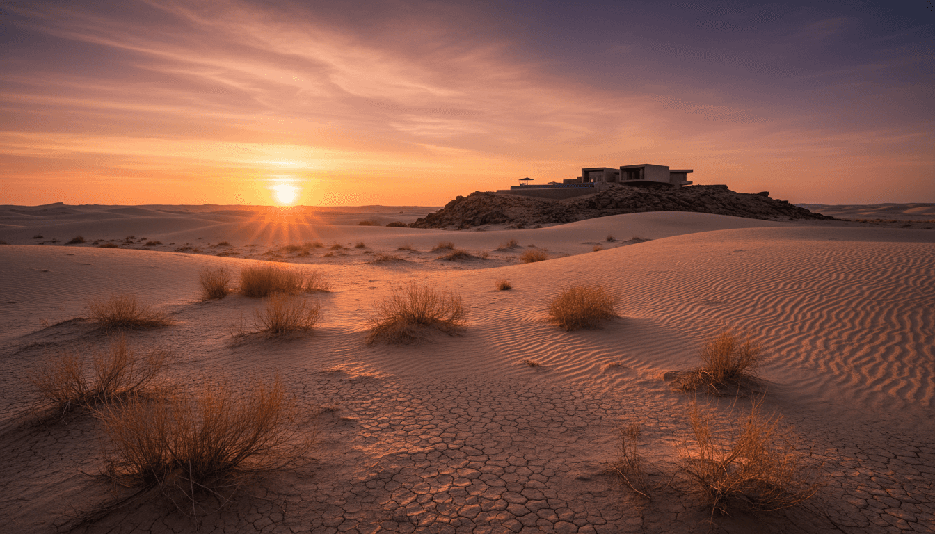 A private retreat rising from the desert floor at first light